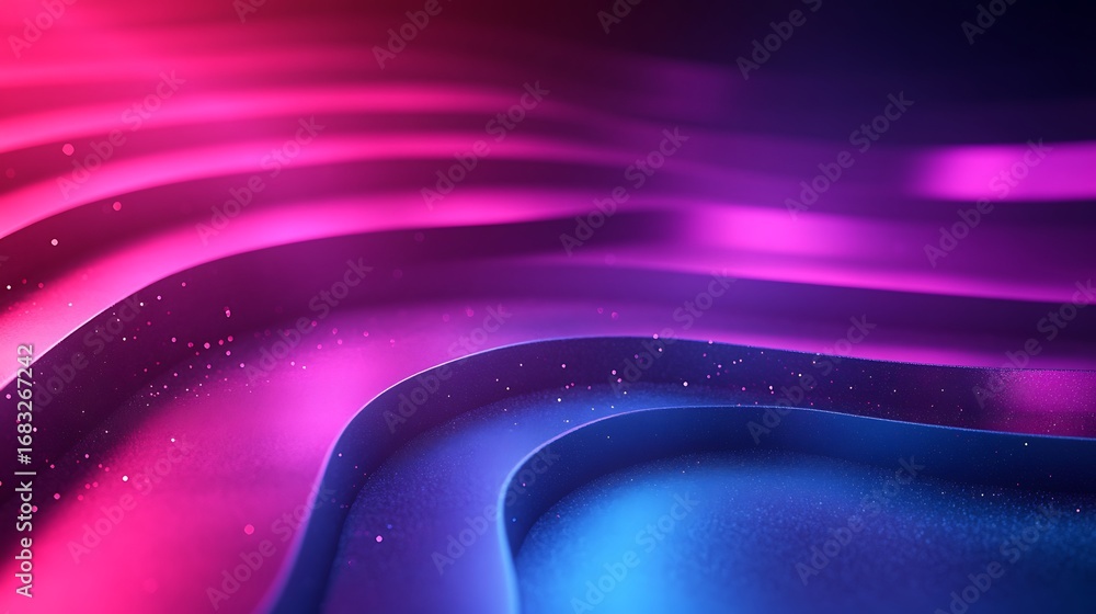Poster flowing curves: an abstract swirl of radiant violet and electric blue, the image is a display of mes