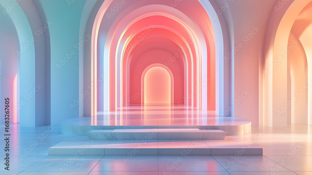 Poster architectural arcway: a mesmerizing 3d rendering unveils a series of symmetrical archways in a capti