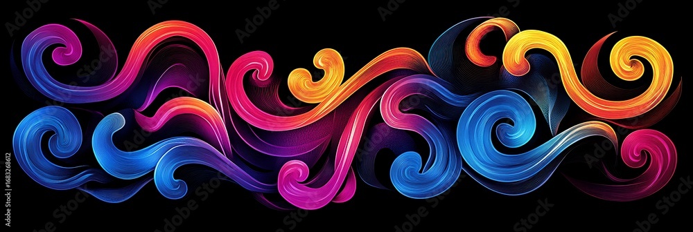 Poster colorful swirls of abstract art: a mesmerizing array of vibrant, flowing lines and curves dances acr