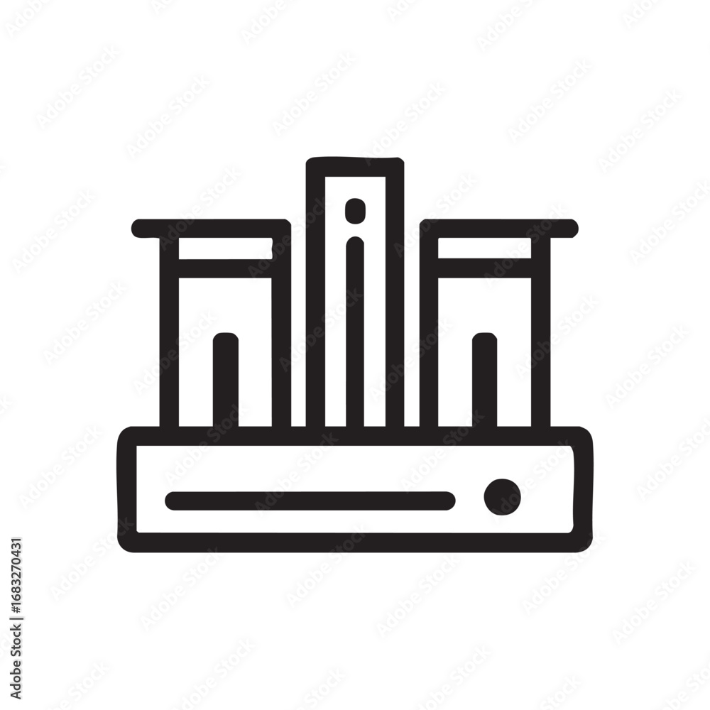Poster a simple line drawing of a sound system with speakers.