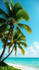 Obraz premium Lush Miami Beach palm trees swaying gently in the breeze , landscape, wind