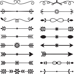 Collection of decorative black and white ornamental dividers and borders flourish