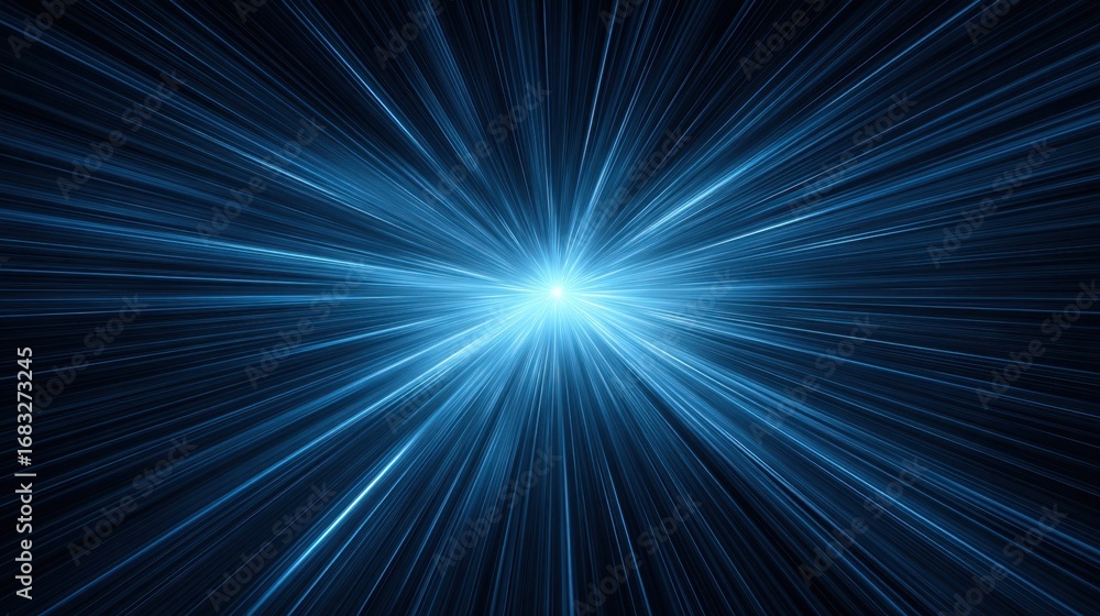Poster bright blue light burst with radiating lines creating a dynamic and energetic background for creativ