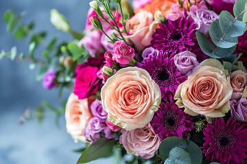 Fototapeta premium Romantic mixed bouquet with natural flowers high resolution picture