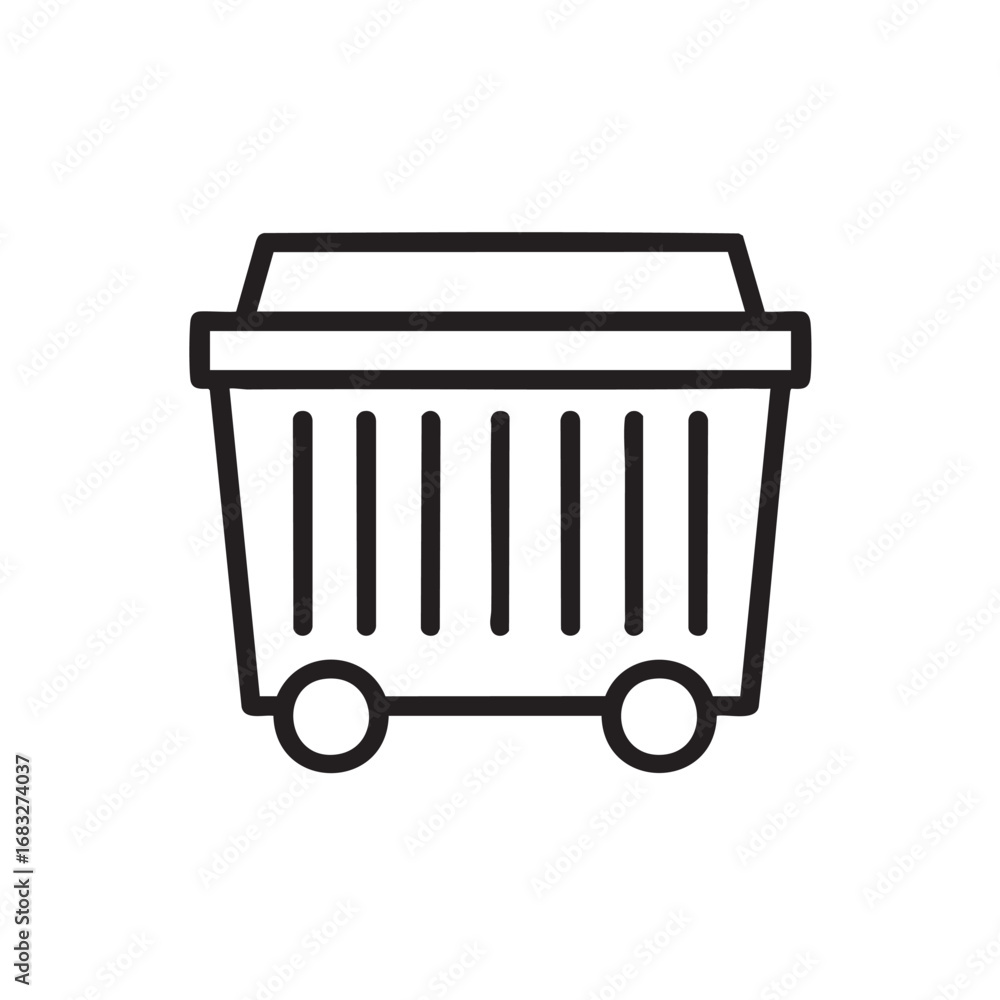 Poster a simple outline of a trash can with wheels