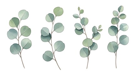 Obraz premium Eucalyptus Greenery, Watercolor Style Vector