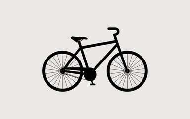 Fototapeta premium Minimalist black silhouette of a bicycle with two wheels, frame, seat, and handlebars. Flat vector icon style,