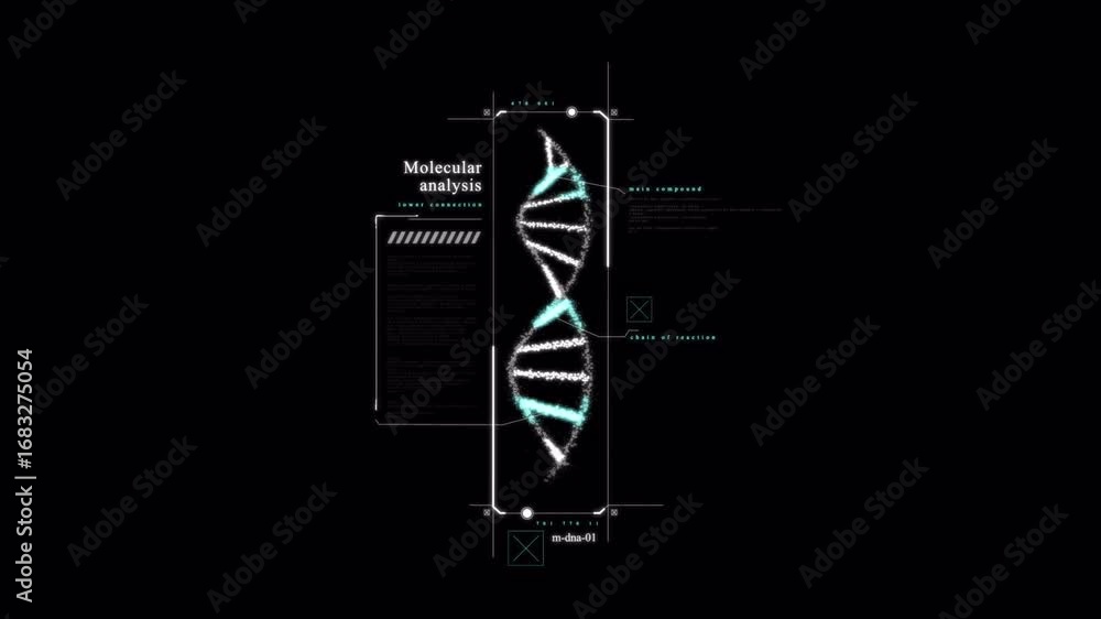 Poster molecular analysis: dna structure visualization - lower connection, futuristic style