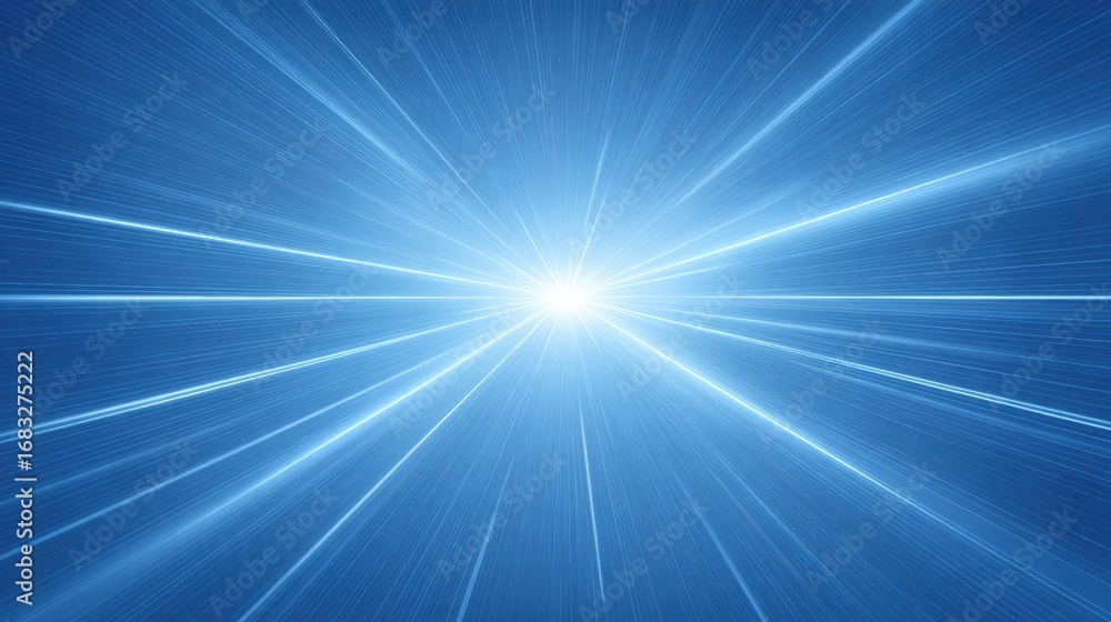 Poster glowing blue burst with radiating light beams in a vibrant digital space, creating a dynamic and ene