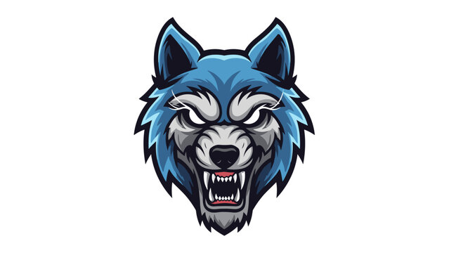Fierce blue wolf head mascot vector graphic, aggressive wild animal logo illustration