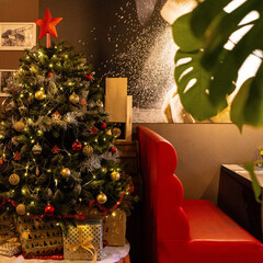 Restaurant bar during Christmas time. Christmas decorations restaurant