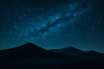 Night Desert Illustration with Starry Sky and Silhouetted Sand Dunes under Milky Way