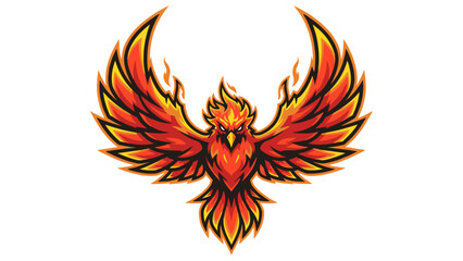 Naklejka premium Dynamic firebird mascot emblem with powerful flaming wings, a symbol of rebirth and strength