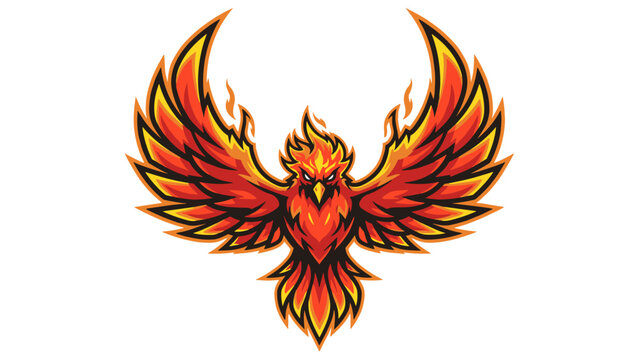 Dynamic firebird mascot emblem with powerful flaming wings, a symbol of rebirth and strength