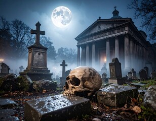 Medieval Foggy Cemetery Scene