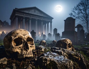 Medieval Foggy Cemetery Scene