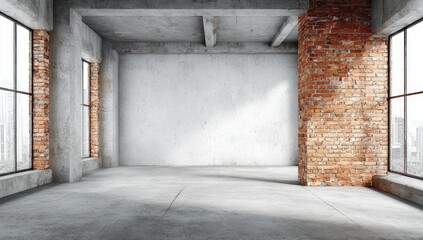 Obraz premium Industrial loft interior with large windows