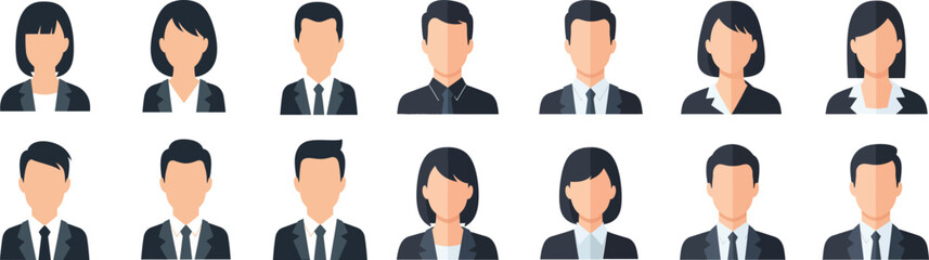 Diverse Business People Icons Flat Vector Illustrations of Men and Women in Suits for Website, App, and Presentation Design