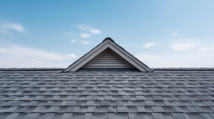 Roof Structure with Shingles and Unique Architectural Design Against Clear Sky with Soft Clouds in Background, Ideal for Construction and Home Design Themes