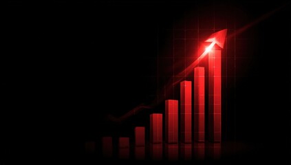Red bar graph chart rising against dark background