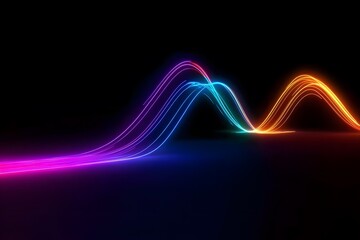 Colorful neon light waves on a black background, glowing lines