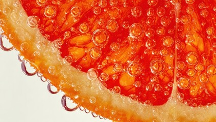 Close-up of a grapefruit slice with bubbles