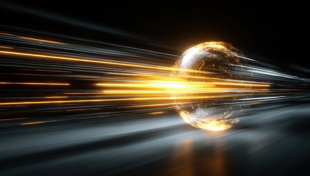 A sphere bursts through a dark tunnel of light