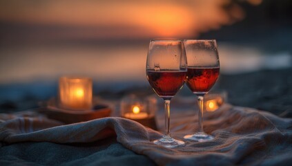 Romantic sunset picnic by the beach