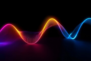 Colorful neon light waves on a black background, glowing lines
