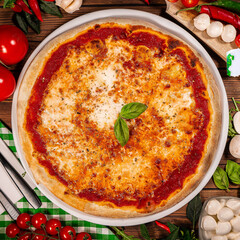 Margherita pizza mozzarella cheese tomato sauce basil International pizza day