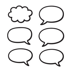 Collection of handdrawn speech bubbles and a cloud shape, isolated on a white background, perfect for communication and dialogue graphics technology background
