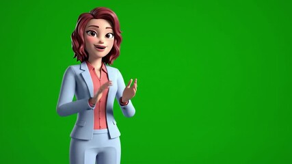 Cartoon Woman Clapping on Green Screen Background for Presentation - Powered by Adobe