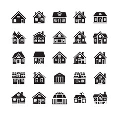 Fototapeta premium Collection of various house icons in a grid, isolated on white background technology background