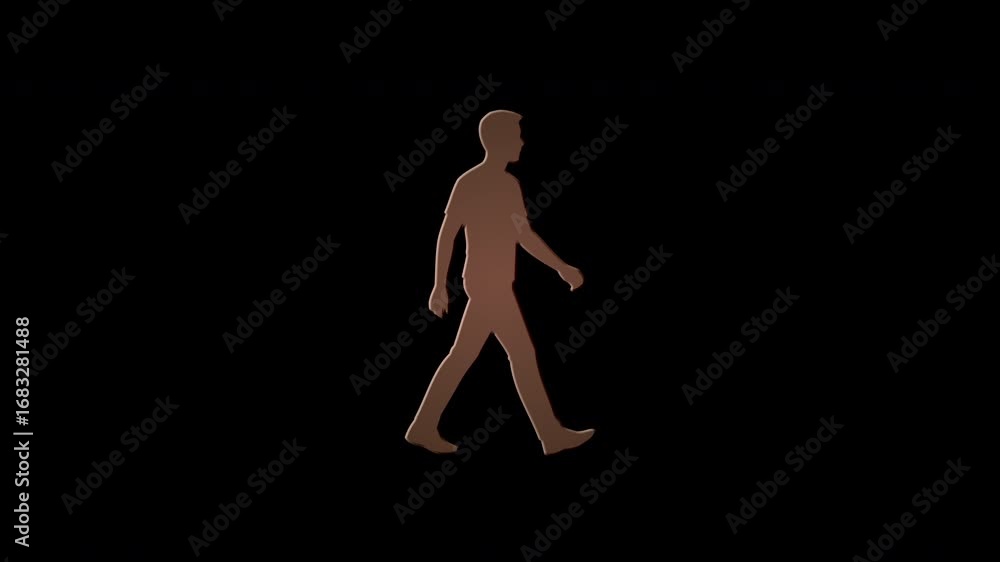 Poster man walking and transforming into glittering particles on black background