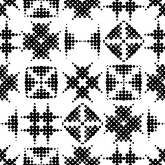 Abstract monochrome background. Geometric shapes made of dots and circles. Black and white geometric seamless pattern creating a mesmerizing visual effect. Wrapping paper or textile print fabric