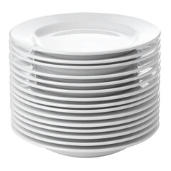 Stack of Clean White Ceramic Plates Isolated on Transparent Background