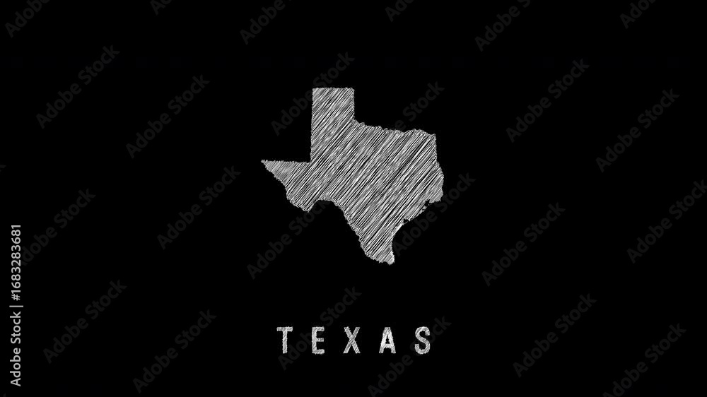 Poster animated scribbled texas map appearing on black background