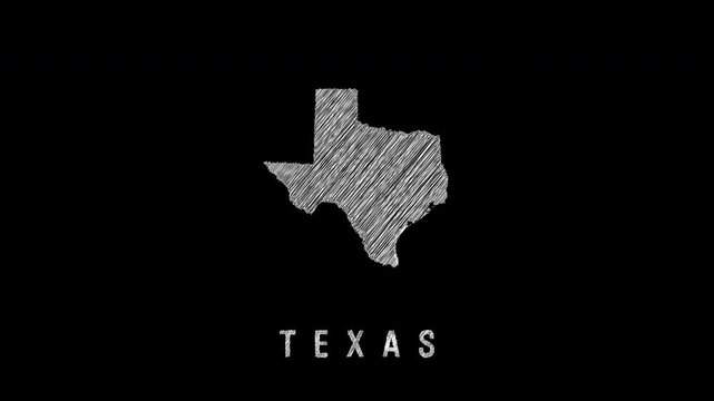 Animated scribbled texas map appearing on black background