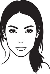 Girl outline front face in silhouette white background.