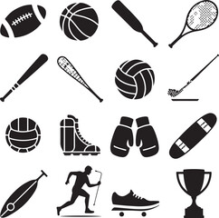 Silhouettes of sports equipment and athletic figures ball football