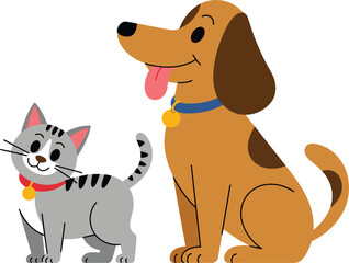 Dog and cat illustration material on white background