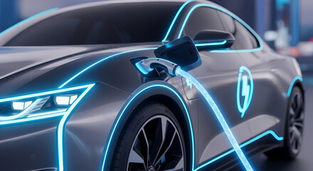 Fototapeta premium Electric Vehicle Charging Station | Blue Neon Futuristic Design