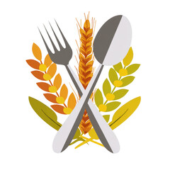 Culinary emblem with wheat fork and spoon on black background