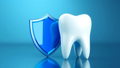 Dental care and protection concept tooth with shield for healthy teeth concept