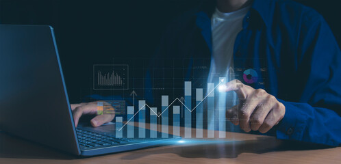 Interest rates and dividends, business development with percentage symbol and upward arrow for...