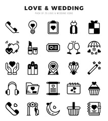 Love & Wedding Lineal Filled icons collection. Lineal Filled icons pack. Vector illustration