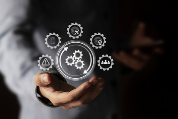 Incident Management of business concept, Businessman use technology Incident management digital communication emphasizing reduce risk	