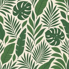 Seamless Tropical Leaf Pattern Illustration, background 