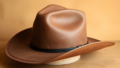Brown leather cowboy hat western style fashion accessory for men and women style
