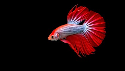 Red betta fish siamese fighting fish fancy fish pet fish aquarium fish on black